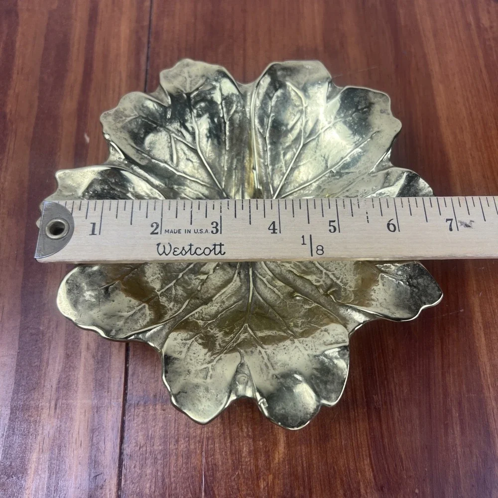 Vintage Virginia Metal Crafters May Apple Leaf Brass Dish Bowl Heavy Dated 1948